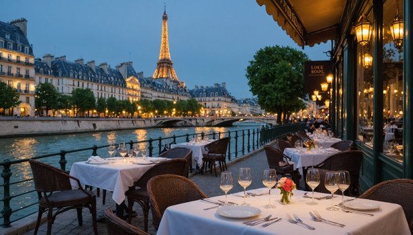 Magie d'un restaurant romantique au bord de la seine à paris